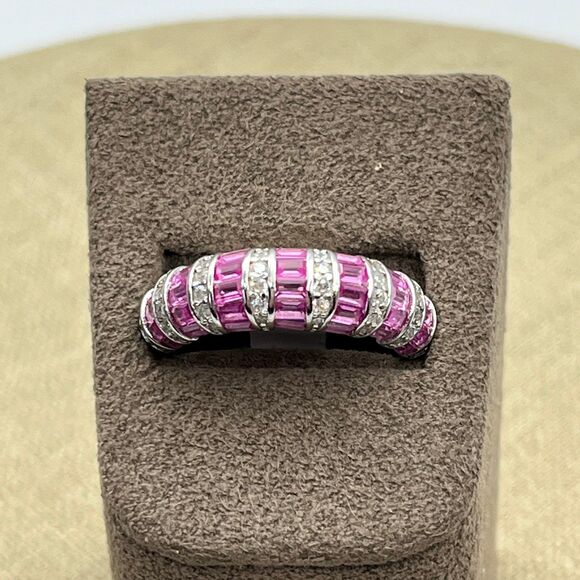 Sterling silver lab created spinel gemstone and CZ band Ring size 7 - Picture 7 of 12